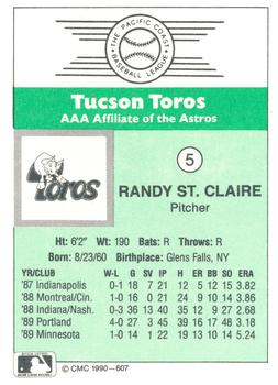 1990 CMC Tucson Toros #5 Randy St. Claire Back