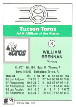 1990 CMC Tucson Toros #8 William Brennan Back