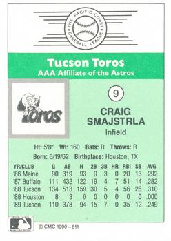 1990 CMC Tucson Toros #9 Craig Smajstrla Back