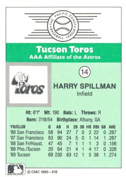 1990 CMC Tucson Toros #14 Harry Spilman Back