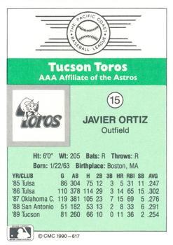 1990 CMC Tucson Toros #15 Javier Ortiz Back