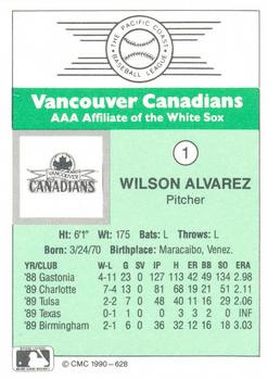 1990 CMC Vancouver Canadians #1 Wilson Alvarez Back