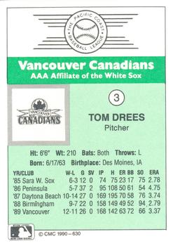 1990 CMC Vancouver Canadians #3 Tom Drees Back