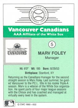 1990 CMC Vancouver Canadians #5 Marv Foley Back