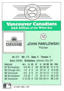 1990 CMC Vancouver Canadians #10 John Pawlowski Back