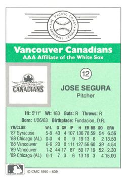 1990 CMC Vancouver Canadians #12 Jose Segura Back
