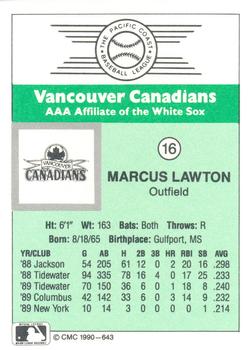1990 CMC Vancouver Canadians #16 Marcus Lawton Back