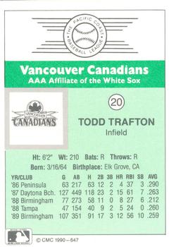 1990 CMC Vancouver Canadians #20 Todd Trafton Back