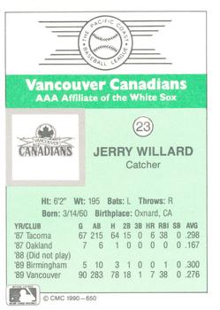 1990 CMC Vancouver Canadians #23 Jerry Willard Back