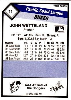 1989 CMC Albuquerque Dukes #11 John Wetteland  Back