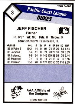 1989 CMC Albuquerque Dukes #3 Jeff Fischer  Back