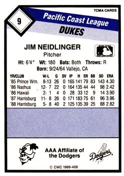 1989 CMC Albuquerque Dukes #9 Jim Neidlinger  Back