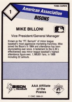 1989 CMC Buffalo Bisons #1 Mike Billoni Back