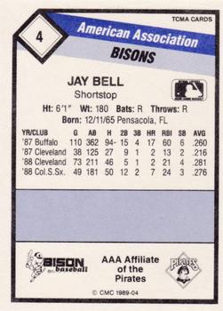 1989 CMC Buffalo Bisons #4 Jay Bell  Back