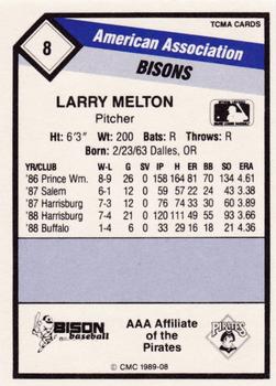 1989 CMC Buffalo Bisons #8 Larry Melton  Back
