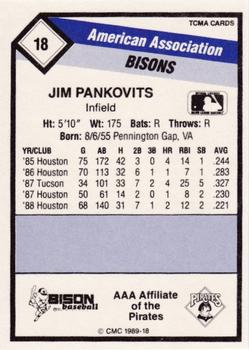 1989 CMC Buffalo Bisons #18 Jim Pankovits  Back