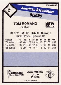 1989 CMC Buffalo Bisons #21 Tom Romano  Back