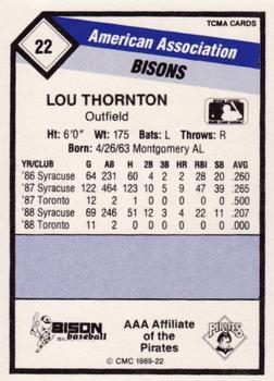 1989 CMC Buffalo Bisons #22 Lou Thornton  Back