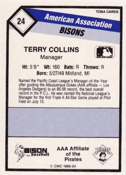 1989 CMC Buffalo Bisons #24 Terry Collins Back