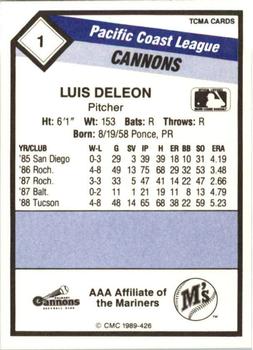 1989 CMC Calgary Cannons #1 Luis DeLeon  Back