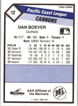 1989 CMC Calgary Cannons #12 Dan Boever  Back