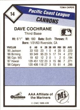 1989 CMC Calgary Cannons #14 Dave Cochrane  Back