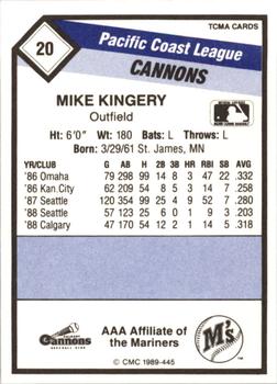 1989 CMC Calgary Cannons #20 Mike Kingery  Back
