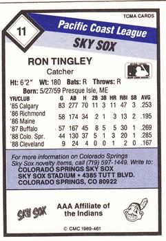1989 CMC Colorado Springs Sky Sox #11 Ron Tingley  Back