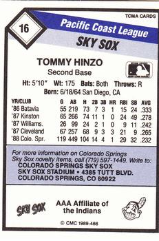1989 CMC Colorado Springs Sky Sox #16 Tommy Hinzo  Back