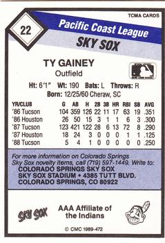 1989 CMC Colorado Springs Sky Sox #22 Ty Gainey  Back