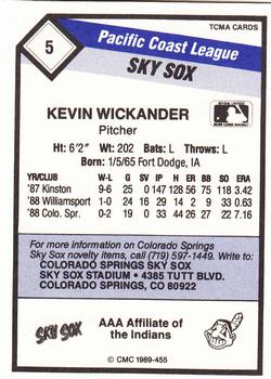 1989 CMC Colorado Springs Sky Sox #5 Kevin Wickander  Back