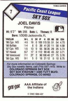 1989 CMC Colorado Springs Sky Sox #7 Joel Davis  Back