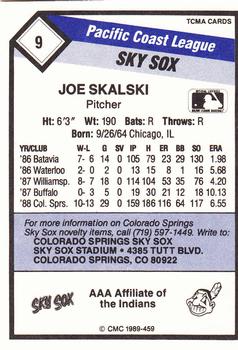 1989 CMC Colorado Springs Sky Sox #9 Joe Skalski  Back