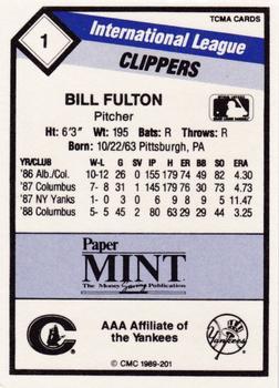1989 CMC Columbus Clippers #1 Bill Fulton  Back