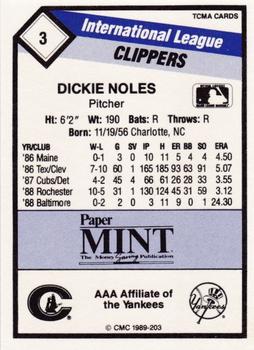 1989 CMC Columbus Clippers #3 Dickie Noles  Back