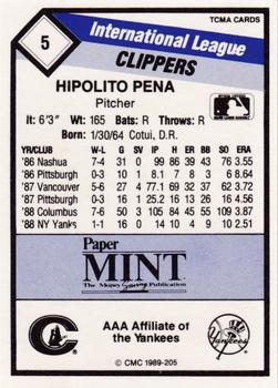 1989 CMC Columbus Clippers #5 Hipolito Pena  Back