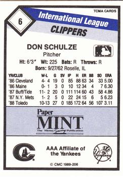 1989 CMC Columbus Clippers #6 Don Schulze  Back