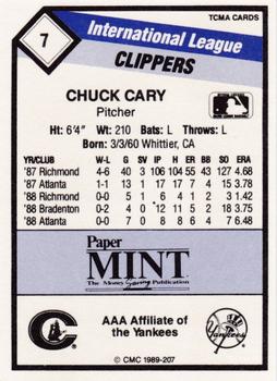 1989 CMC Columbus Clippers #7 Chuck Cary  Back