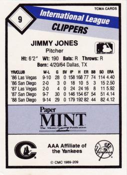 1989 CMC Columbus Clippers #9 Jimmy Jones  Back
