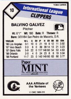 1989 CMC Columbus Clippers #10 Balvino Galvez  Back