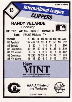 1989 CMC Columbus Clippers #13 Randy Velarde  Back