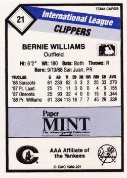 1989 CMC Columbus Clippers #21 Bernie Williams  Back