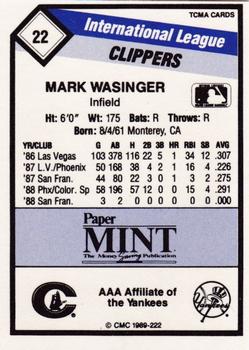1989 CMC Columbus Clippers #22 Mark Wasinger  Back