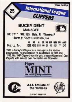 1989 CMC Columbus Clippers #25 Bucky Dent Back