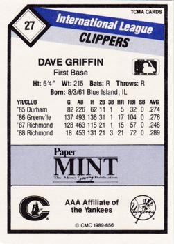 1989 CMC Columbus Clippers #27 Dave Griffin  Back