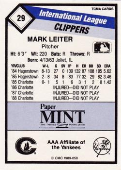 1989 CMC Columbus Clippers #29 Mark Leiter  Back