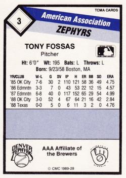 1989 CMC Denver Zephyrs #3 Tony Fossas  Back