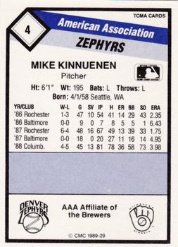 1989 CMC Denver Zephyrs #4 Mike Kinnunen  Back