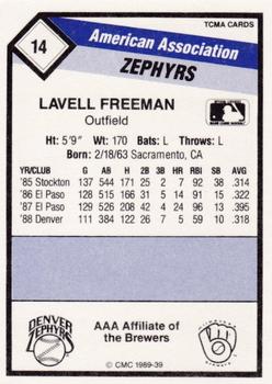 1989 CMC Denver Zephyrs #14 LaVel Freeman Back