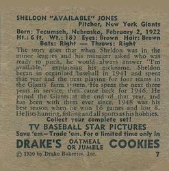 1950 Drake's TV Baseball Series (D358) #7 Sheldon 